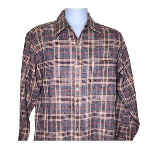 Vintage 70s Pendleton Long Sleeve Wool Button Up Shirt Mens M Plaid Beige